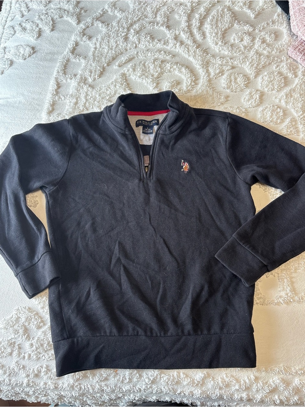 U.S. Polo Assn. Kids Boy Black Quarter-Zip Sweater